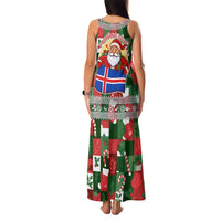 Iceland Christmas Family Matching Tank Maxi Dress and Hawaiian Shirt with Green & Red Candy Cane Pattern Santa Claus and National Flag Motif - Wonder Print Shop