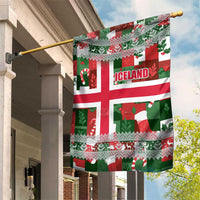 Iceland Christmas Garden Flag with Green & Red Candy Cane Pattern Santa Claus and National Flag Motif - Wonder Print Shop
