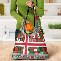 Iceland Christmas Grocery Bag with Green & Red Candy Cane Pattern Santa Claus and National Flag Motif - Wonder Print Shop