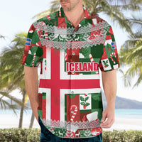 Iceland Christmas Hawaiian Shirt with Green & Red Candy Cane Pattern Santa Claus and National Flag Motif - Wonder Print Shop