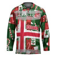 Iceland Christmas Hockey Jersey with Green & Red Candy Cane Pattern Santa Claus and National Flag Motif - Wonder Print Shop