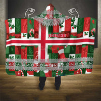 Iceland Christmas Hooded Blanket with Green & Red Candy Cane Pattern Santa Claus and National Flag Motif - Wonder Print Shop