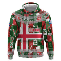 Iceland Christmas Hoodie with Green & Red Candy Cane Pattern Santa Claus and National Flag Motif - Wonder Print Shop