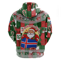 Iceland Christmas Hoodie with Green & Red Candy Cane Pattern Santa Claus and National Flag Motif - Wonder Print Shop