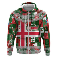 Iceland Christmas Hoodie with Green & Red Candy Cane Pattern Santa Claus and National Flag Motif - Wonder Print Shop