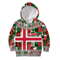 Iceland Christmas Kid Hoodie with Green & Red Candy Cane Pattern Santa Claus and National Flag Motif - Wonder Print Shop