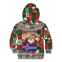 Iceland Christmas Kid Hoodie with Green & Red Candy Cane Pattern Santa Claus and National Flag Motif - Wonder Print Shop