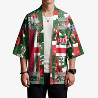 Iceland Christmas Kimono with Green & Red Candy Cane Pattern Santa Claus and National Flag Motif - Wonder Print Shop
