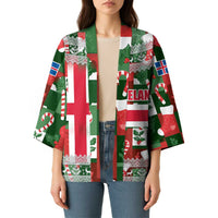 Iceland Christmas Kimono with Green & Red Candy Cane Pattern Santa Claus and National Flag Motif - Wonder Print Shop