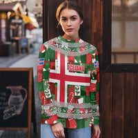 Iceland Christmas Ugly Christmas Sweater with Green & Red Candy Cane Pattern Santa Claus and National Flag Motif - Wonder Print Shop