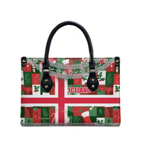 Iceland Christmas Leather Bag with Green & Red Candy Cane Pattern Santa Claus and National Flag Motif - Wonder Print Shop
