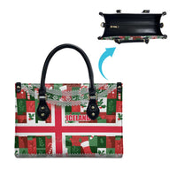 Iceland Christmas Leather Bag with Green & Red Candy Cane Pattern Santa Claus and National Flag Motif - Wonder Print Shop
