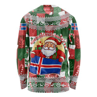 Iceland Christmas Long Sleeve Shirt with Green & Red Candy Cane Pattern Santa Claus and National Flag Motif - Wonder Print Shop
