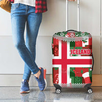 Iceland Christmas Luggage Cover with Green & Red Candy Cane Pattern Santa Claus and National Flag Motif - Wonder Print Shop