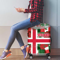 Iceland Christmas Luggage Cover with Green & Red Candy Cane Pattern Santa Claus and National Flag Motif - Wonder Print Shop