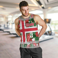 Iceland Christmas Men Tank Top with Green & Red Candy Cane Pattern Santa Claus and National Flag Motif - Wonder Print Shop