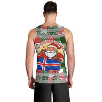 Iceland Christmas Men Tank Top with Green & Red Candy Cane Pattern Santa Claus and National Flag Motif - Wonder Print Shop