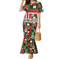 Iceland Christmas Mermaid Dress with Green & Red Candy Cane Pattern Santa Claus and National Flag Motif - Wonder Print Shop