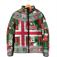 Iceland Christmas Padded Jacket with Green & Red Candy Cane Pattern Santa Claus and National Flag Motif - Wonder Print Shop