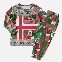 Iceland Christmas Pajama Set with Green & Red Candy Cane Pattern Santa Claus and National Flag Motif - Wonder Print Shop