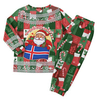 Iceland Christmas Pajama Set with Green & Red Candy Cane Pattern Santa Claus and National Flag Motif - Wonder Print Shop