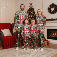 Iceland Christmas Pajama Set with Green & Red Candy Cane Pattern Santa Claus and National Flag Motif - Wonder Print Shop