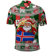Iceland Christmas Polo Shirt with Green & Red Candy Cane Pattern Santa Claus and National Flag Motif - Wonder Print Shop