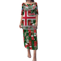 Iceland Christmas Puletasi with Green & Red Candy Cane Pattern Santa Claus and National Flag Motif - Wonder Print Shop