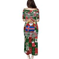 Iceland Christmas Puletasi with Green & Red Candy Cane Pattern Santa Claus and National Flag Motif - Wonder Print Shop