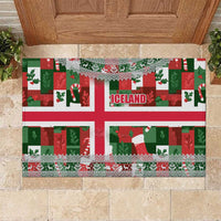 Iceland Christmas Rubber Doormat with Green & Red Candy Cane Pattern Santa Claus and National Flag Motif - Wonder Print Shop