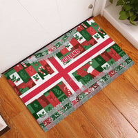 Iceland Christmas Rubber Doormat with Green & Red Candy Cane Pattern Santa Claus and National Flag Motif - Wonder Print Shop