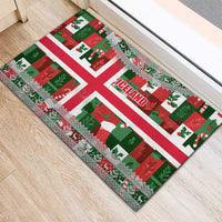 Iceland Christmas Rubber Doormat with Green & Red Candy Cane Pattern Santa Claus and National Flag Motif - Wonder Print Shop
