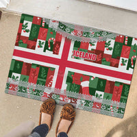 Iceland Christmas Rubber Doormat with Green & Red Candy Cane Pattern Santa Claus and National Flag Motif - Wonder Print Shop