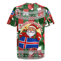 Iceland Christmas Rugby Jersey with Green & Red Candy Cane Pattern Santa Claus and National Flag Motif - Wonder Print Shop