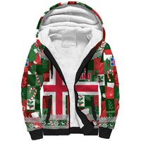 Iceland Christmas Sherpa Hoodie with Green & Red Candy Cane Pattern Santa Claus and National Flag Motif - Wonder Print Shop