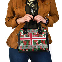 Iceland Christmas Shoulder Handbag with Green & Red Candy Cane Pattern Santa Claus and National Flag Motif - Wonder Print Shop