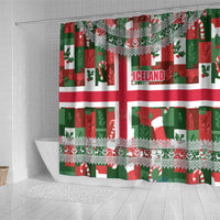 Iceland Christmas Shower Curtain with Green & Red Candy Cane Pattern Santa Claus and National Flag Motif - Wonder Print Shop