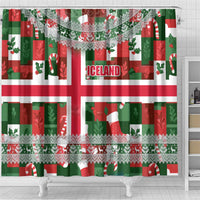 Iceland Christmas Shower Curtain with Green & Red Candy Cane Pattern Santa Claus and National Flag Motif - Wonder Print Shop
