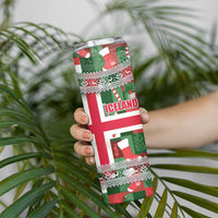 Iceland Christmas Skinny Tumbler with Green & Red Candy Cane Pattern Santa Claus and National Flag Motif - Wonder Print Shop