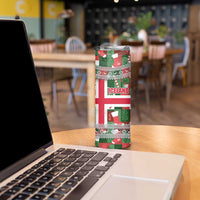 Iceland Christmas Skinny Tumbler with Green & Red Candy Cane Pattern Santa Claus and National Flag Motif - Wonder Print Shop