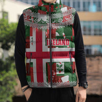 Iceland Christmas Sleeveless Puffer Jacket with Green & Red Candy Cane Pattern Santa Claus and National Flag Motif - Wonder Print Shop