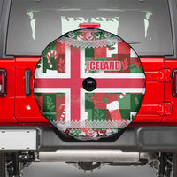 Iceland Christmas Spare Tire Cover with Green & Red Candy Cane Pattern Santa Claus and National Flag Motif - Wonder Print Shop