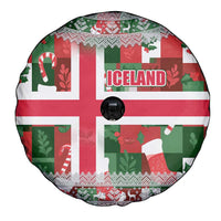 Iceland Christmas Spare Tire Cover with Green & Red Candy Cane Pattern Santa Claus and National Flag Motif - Wonder Print Shop