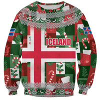 Iceland Christmas Sweatshirt with Green & Red Candy Cane Pattern Santa Claus and National Flag Motif - Wonder Print Shop