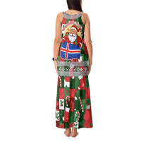 Iceland Christmas Tank Maxi Dress with Green & Red Candy Cane Pattern Santa Claus and National Flag Motif - Wonder Print Shop