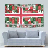 Iceland Christmas Tapestry with Green & Red Candy Cane Pattern Santa Claus and National Flag Motif - Wonder Print Shop