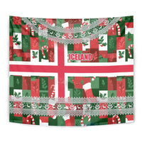 Iceland Christmas Tapestry with Green & Red Candy Cane Pattern Santa Claus and National Flag Motif - Wonder Print Shop