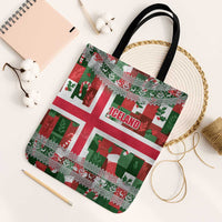 Iceland Christmas Tote Bag with Green & Red Candy Cane Pattern Santa Claus and National Flag Motif - Wonder Print Shop
