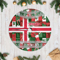 Iceland Christmas Tree Skirt with Green & Red Candy Cane Pattern Santa Claus and National Flag Motif - Wonder Print Shop