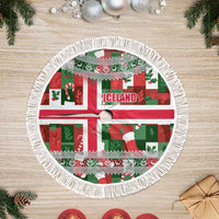 Iceland Christmas Tree Skirt with Green & Red Candy Cane Pattern Santa Claus and National Flag Motif - Wonder Print Shop